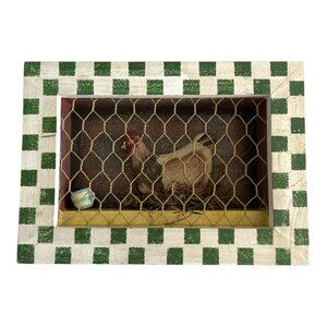 Rustic Farmhouse Shadow Box Wall Art – Chicken Coop with Hen & Checkered